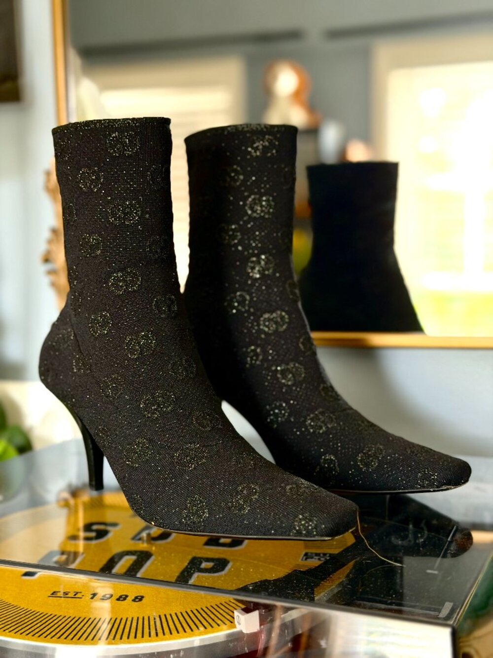 Black Gucci GG Sock Bootie Boots Sz 38 US 8